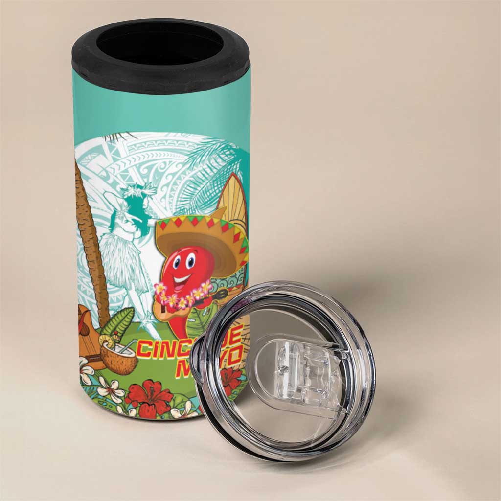 Hawaii Cinco de Mayo 4 in 1 Can Cooler Tumbler Chili Pepper Hula Girl Tropical Vibes