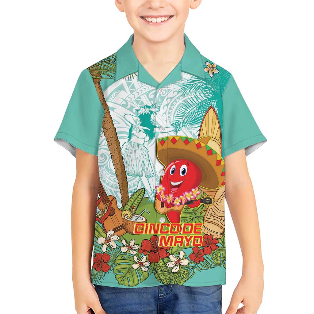 Hawaii Cinco de Mayo Kid Hawaiian Shirt Chili Pepper Hula Girl Tropical Vibes