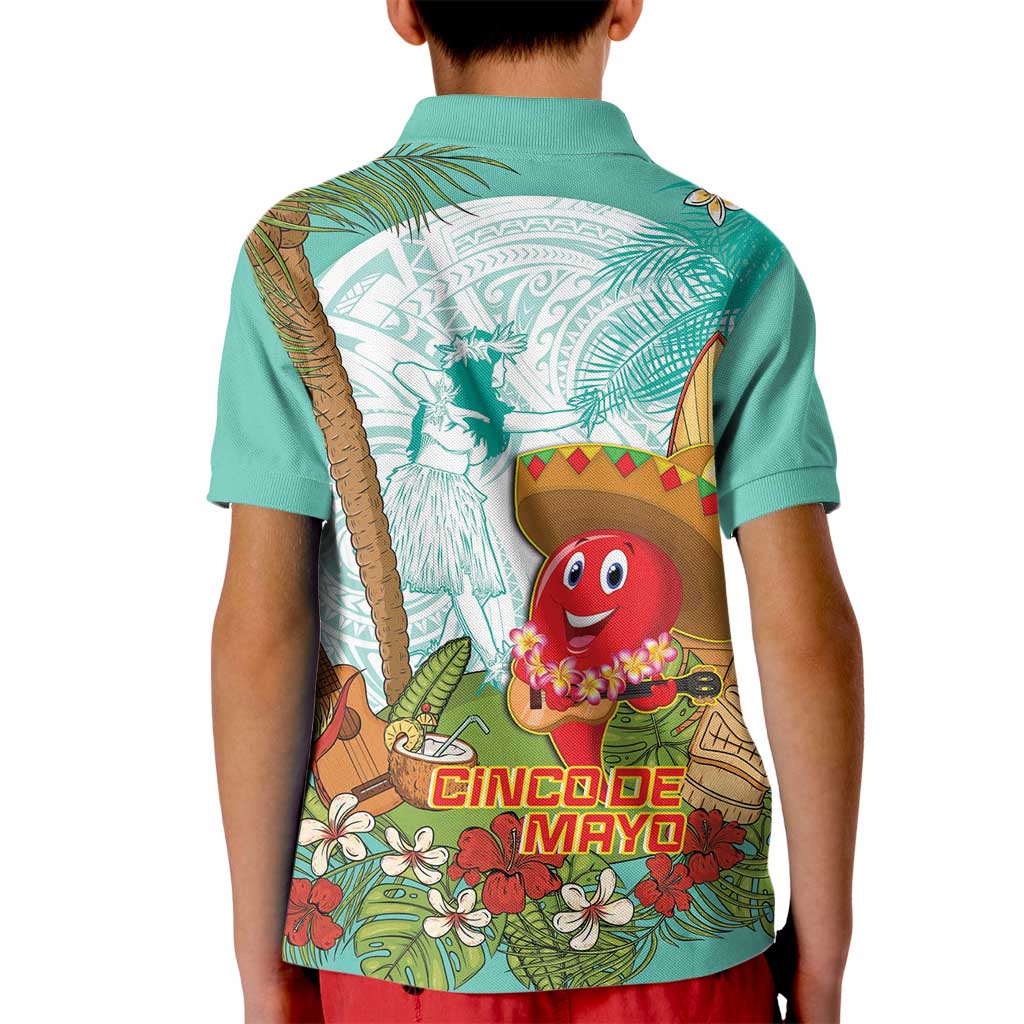 Hawaii Cinco de Mayo Kid Polo Shirt Chili Pepper Hula Girl Tropical Vibes