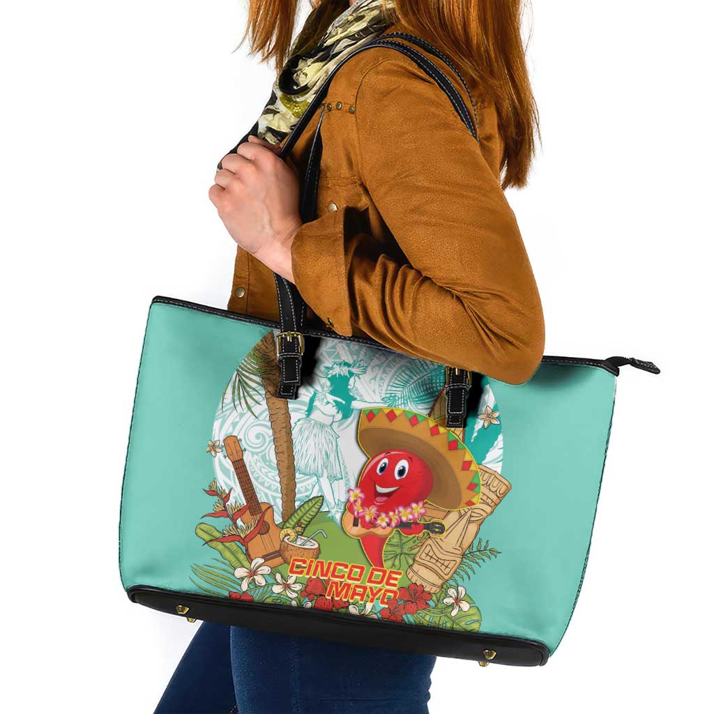 Hawaii Cinco de Mayo Leather Tote Bag Chili Pepper Hula Girl Tropical Vibes