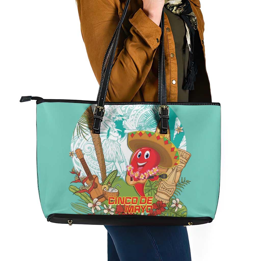 Hawaii Cinco de Mayo Leather Tote Bag Chili Pepper Hula Girl Tropical Vibes