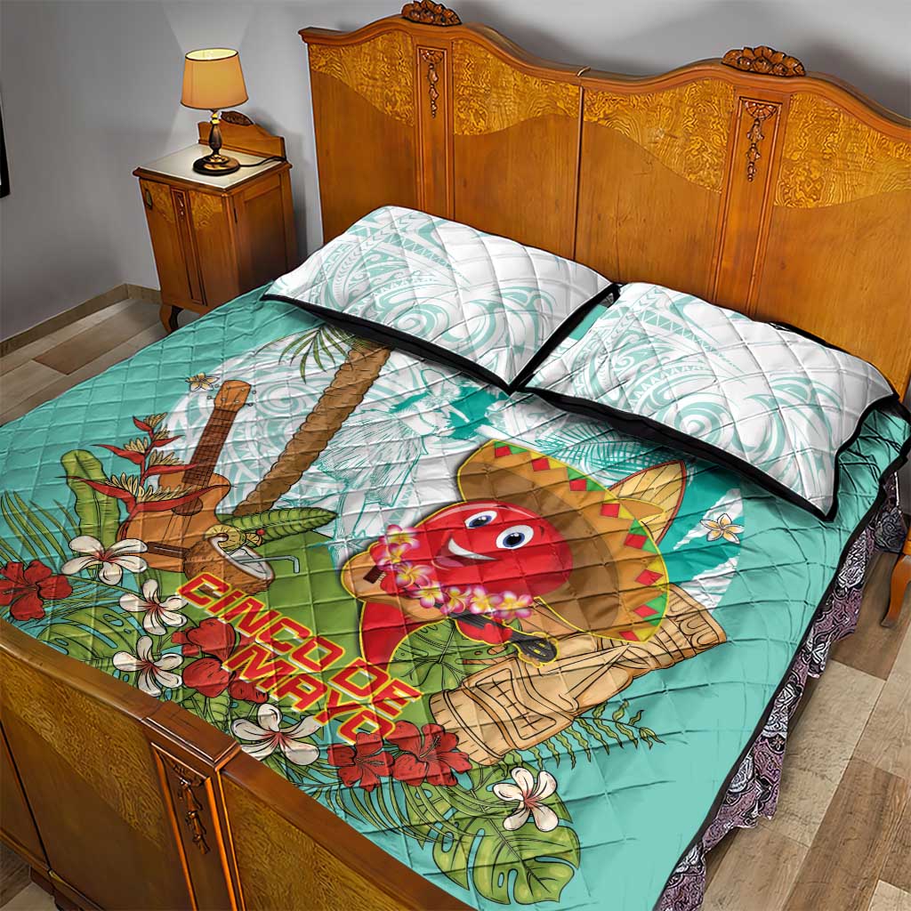Hawaii Cinco de Mayo Quilt Bed Set Chili Pepper Hula Girl Tropical Vibes