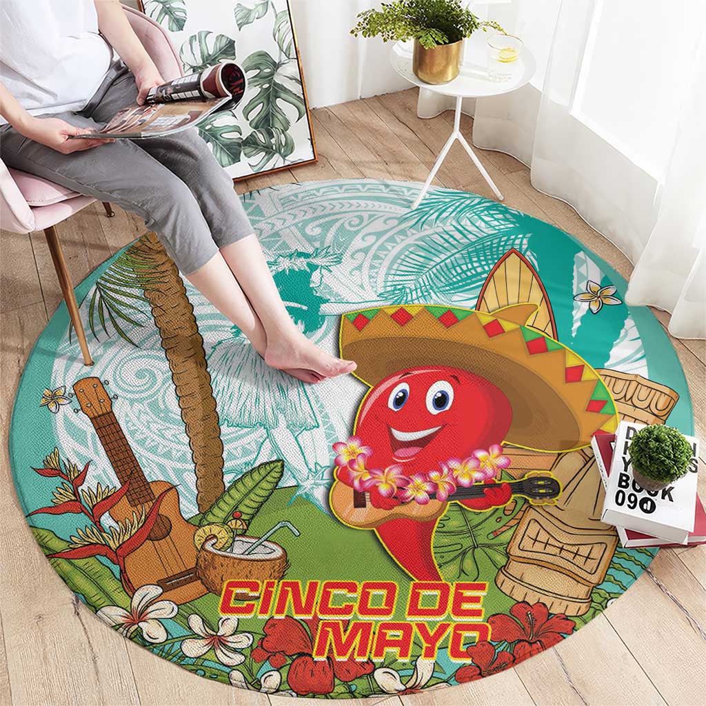 Hawaii Cinco de Mayo Round Carpet Chili Pepper Hula Girl Tropical Vibes
