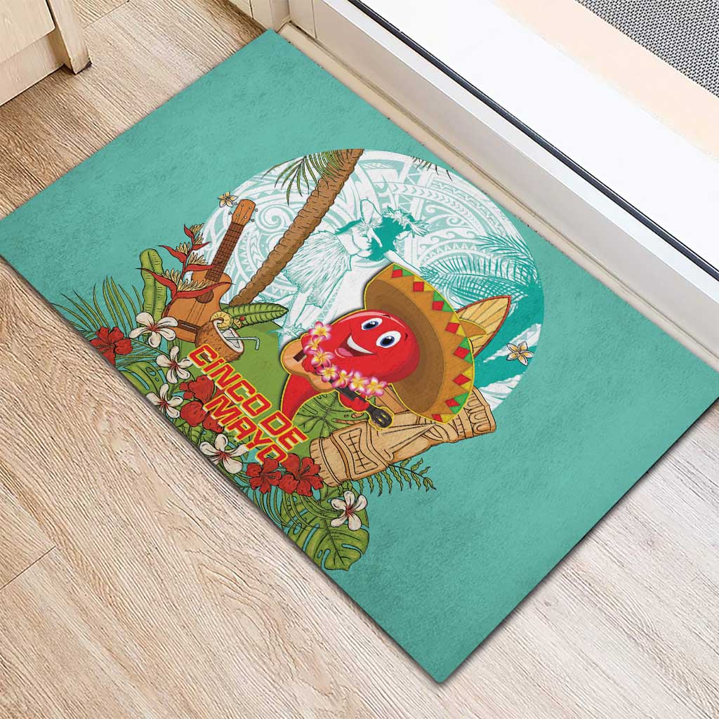 Hawaii Cinco de Mayo Rubber Doormat Chili Pepper Hula Girl Tropical Vibes