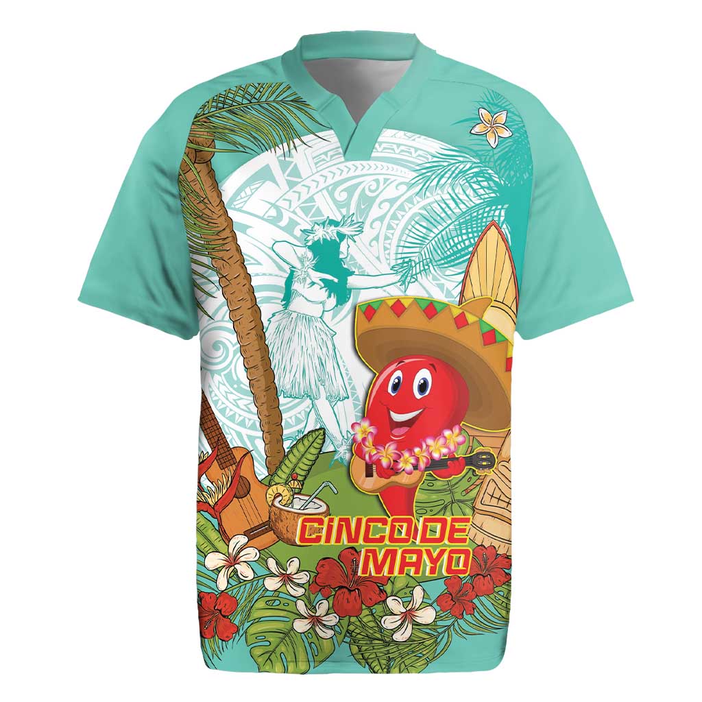Hawaii Cinco de Mayo Rugby Jersey Chili Pepper Hula Girl Tropical Vibes