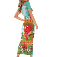 Hawaii Cinco de Mayo Short Sleeve Bodycon Dress Chili Pepper Hula Girl Tropical Vibes