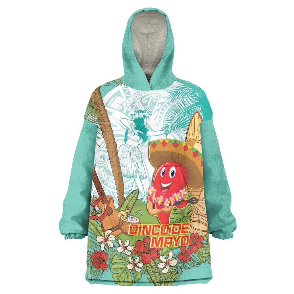 Hawaii Cinco de Mayo Wearable Blanket Hoodie Chili Pepper Hula Girl Tropical Vibes