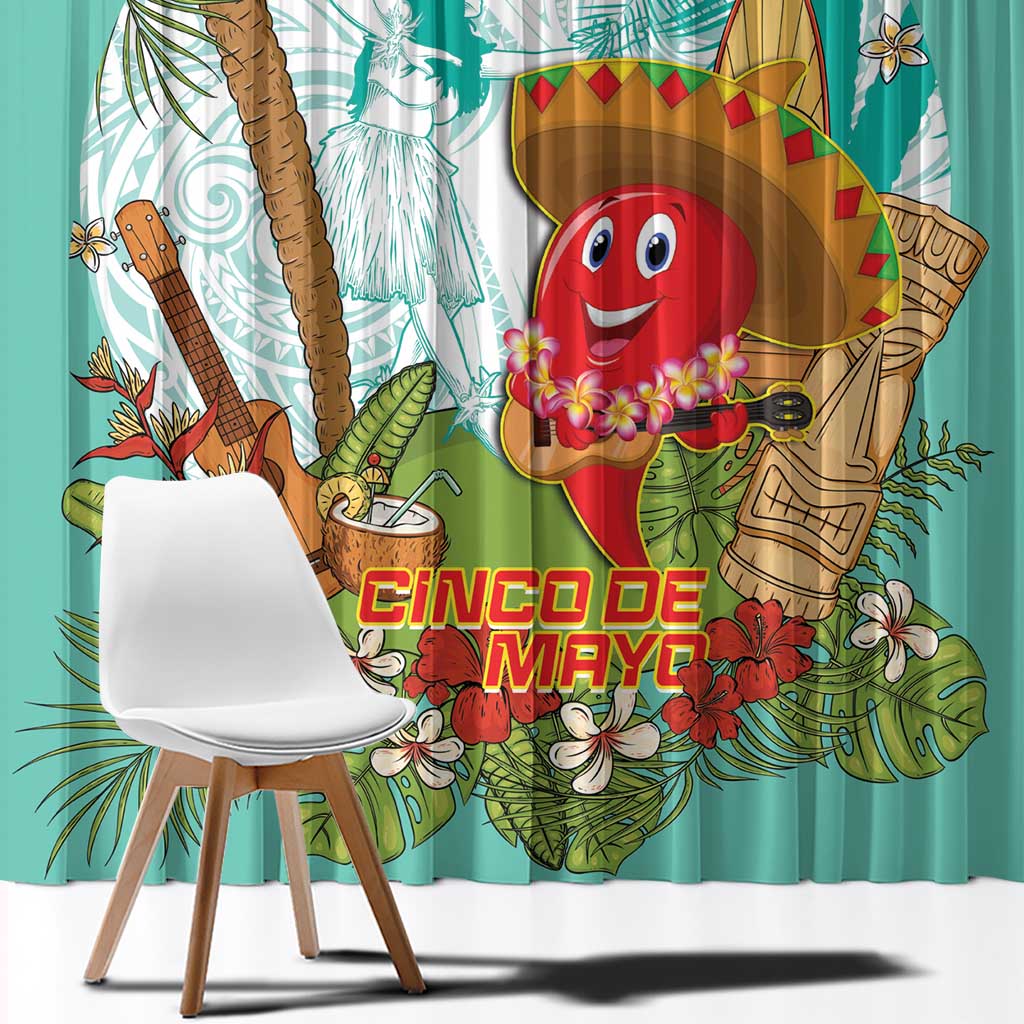 Hawaii Cinco de Mayo Window Curtain Chili Pepper Hula Girl Tropical Vibes