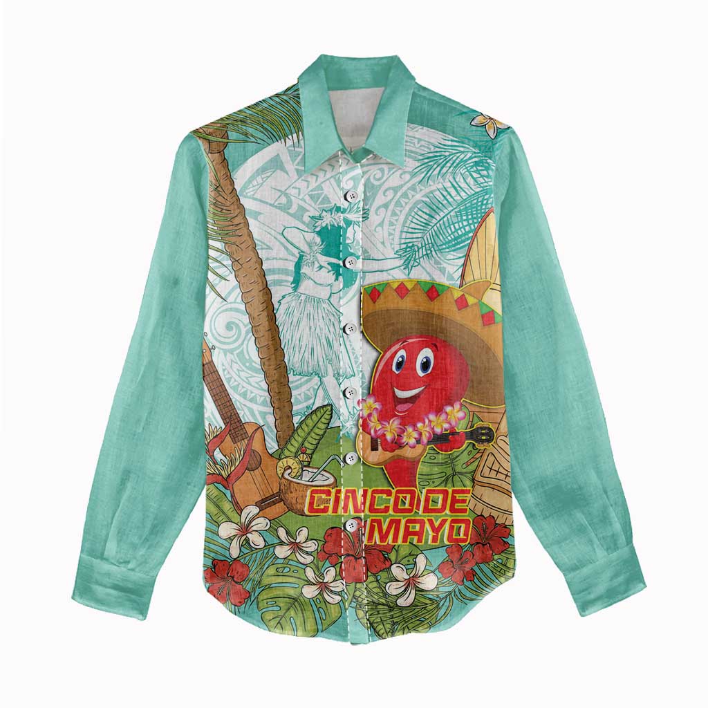 Hawaii Cinco de Mayo Women Casual Shirt Chili Pepper Hula Girl Tropical Vibes