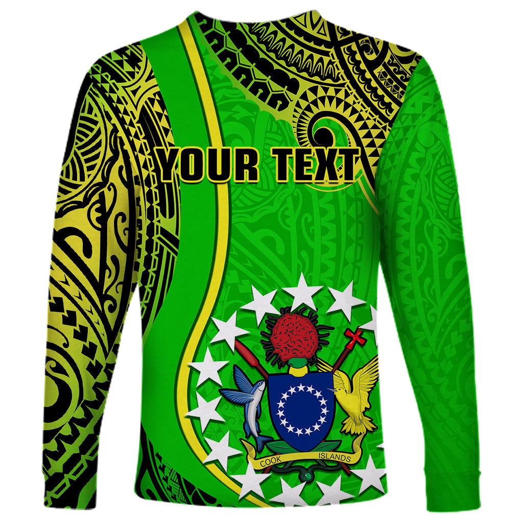 Personalised Cook Islands Long Sleeve Shirt Mangaia Gospel Day Green Version LT14 - Polynesian Pride