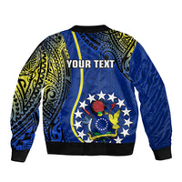 Personalised Cook Islands Sleeve Zip Bomber Jacket Mangaia Gospel Day Blue Version LT14 - Polynesian Pride