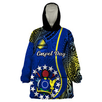 Personalised Cook Islands Wearable Blanket Hoodie Mangaia Gospel Day Blue Version LT14 One Size Blue - Polynesian Pride