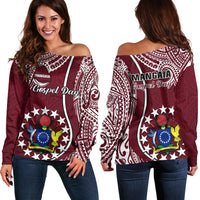 June 15 Mangaia Gospel Day Mangaia Cook Islands Off Shoulder Sweater Maroon Version LT14 Women Maroon - Polynesian Pride