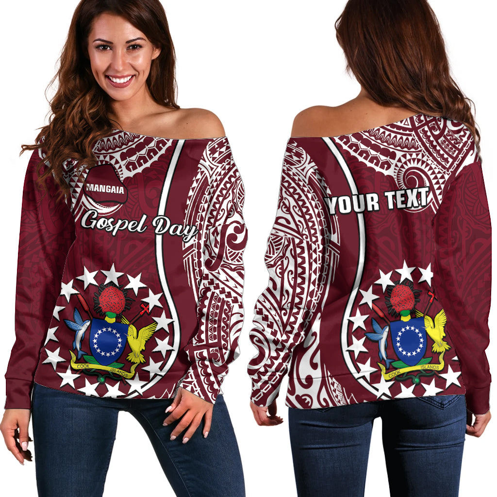 Personalised June 15 Mangaia Gospel Day Mangaia Cook Islands Off Shoulder Sweater Maroon Version LT14 Women Maroon - Polynesian Pride