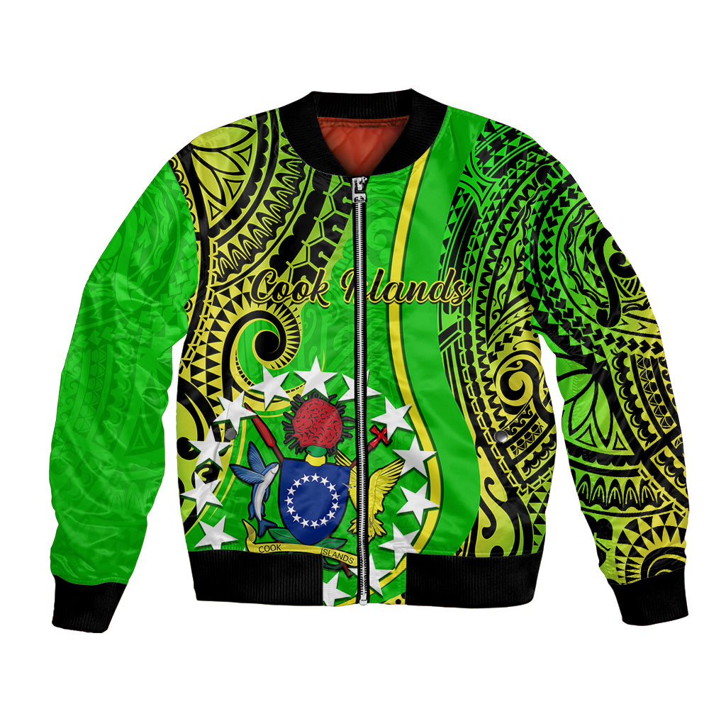 Polynesian Pride Cook Islands Bomber Jacket Kuki Airani Coat Of Arms LT14 Unisex Green - Polynesian Pride