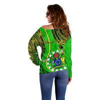 Personalised Cook Islands Off Shoulder Sweater Kuki Airani Coat Of Arms LT14 - Polynesian Pride