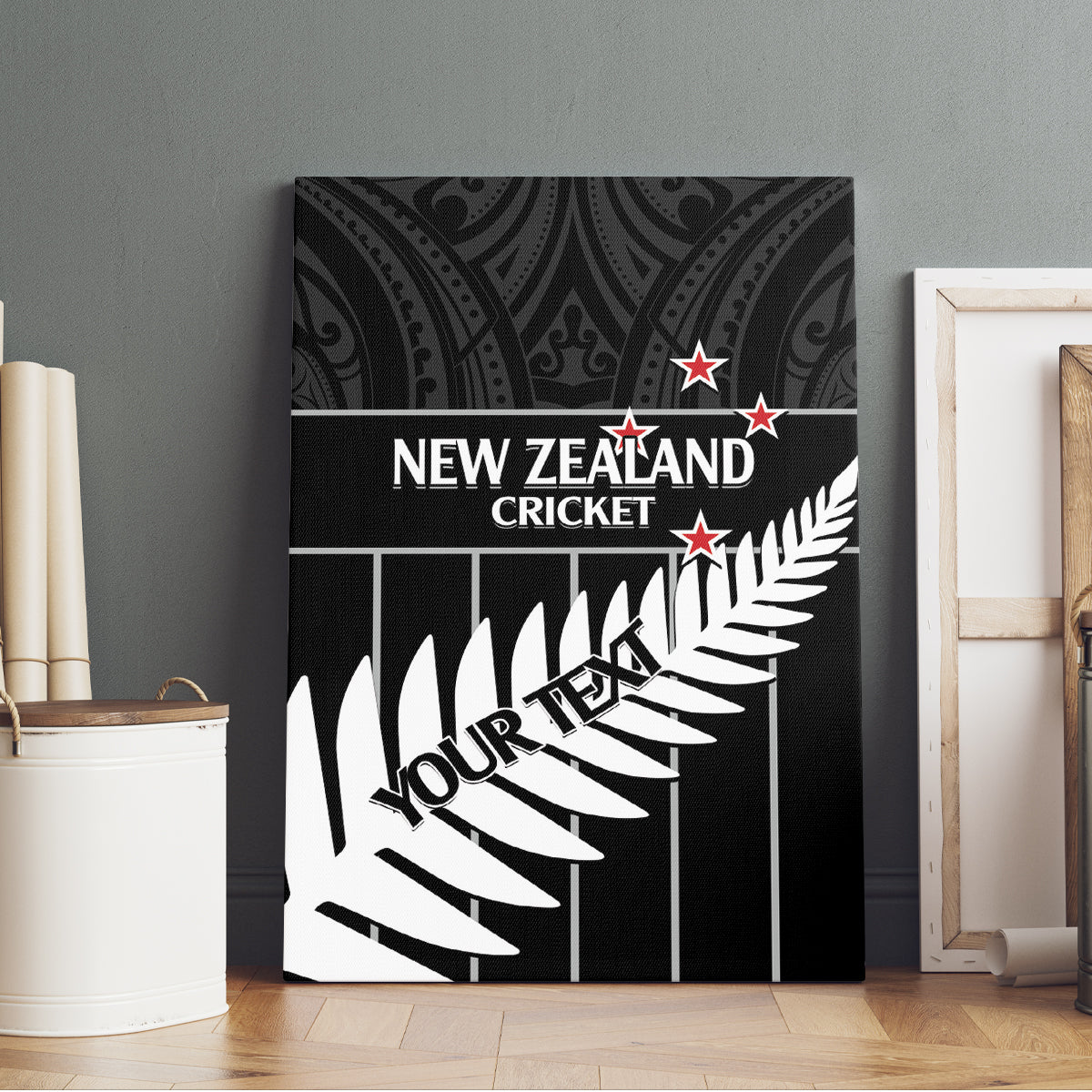Custom New Zealand Silver Fern Cricket Canvas Wall Art Aotearoa Maori Go Black Cap