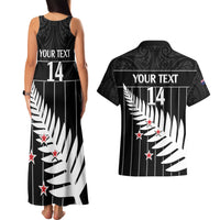 Custom New Zealand Silver Fern Cricket Couples Matching Tank Maxi Dress and Hawaiian Shirt Aotearoa Maori Go Black Cap