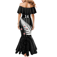 Custom New Zealand Silver Fern Cricket Family Matching Mermaid Dress and Hawaiian Shirt Aotearoa Maori Go Black Cap
