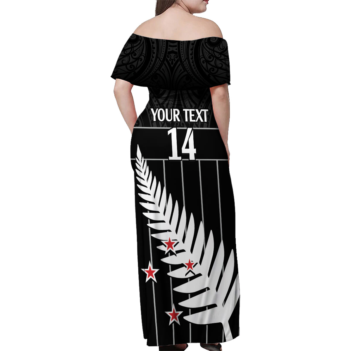 Custom New Zealand Silver Fern Cricket Family Matching Off Shoulder Maxi Dress and Hawaiian Shirt Aotearoa Maori Go Black Cap