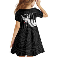 Custom New Zealand Silver Fern Cricket Family Matching Short Sleeve Bodycon Dress and Hawaiian Shirt Aotearoa Maori Go Black Cap