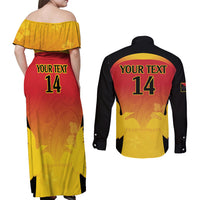 Custom Papua New Guinea Cricket Couples Matching Off Shoulder Maxi Dress and Long Sleeve Button Shirt 2024 Go PNG