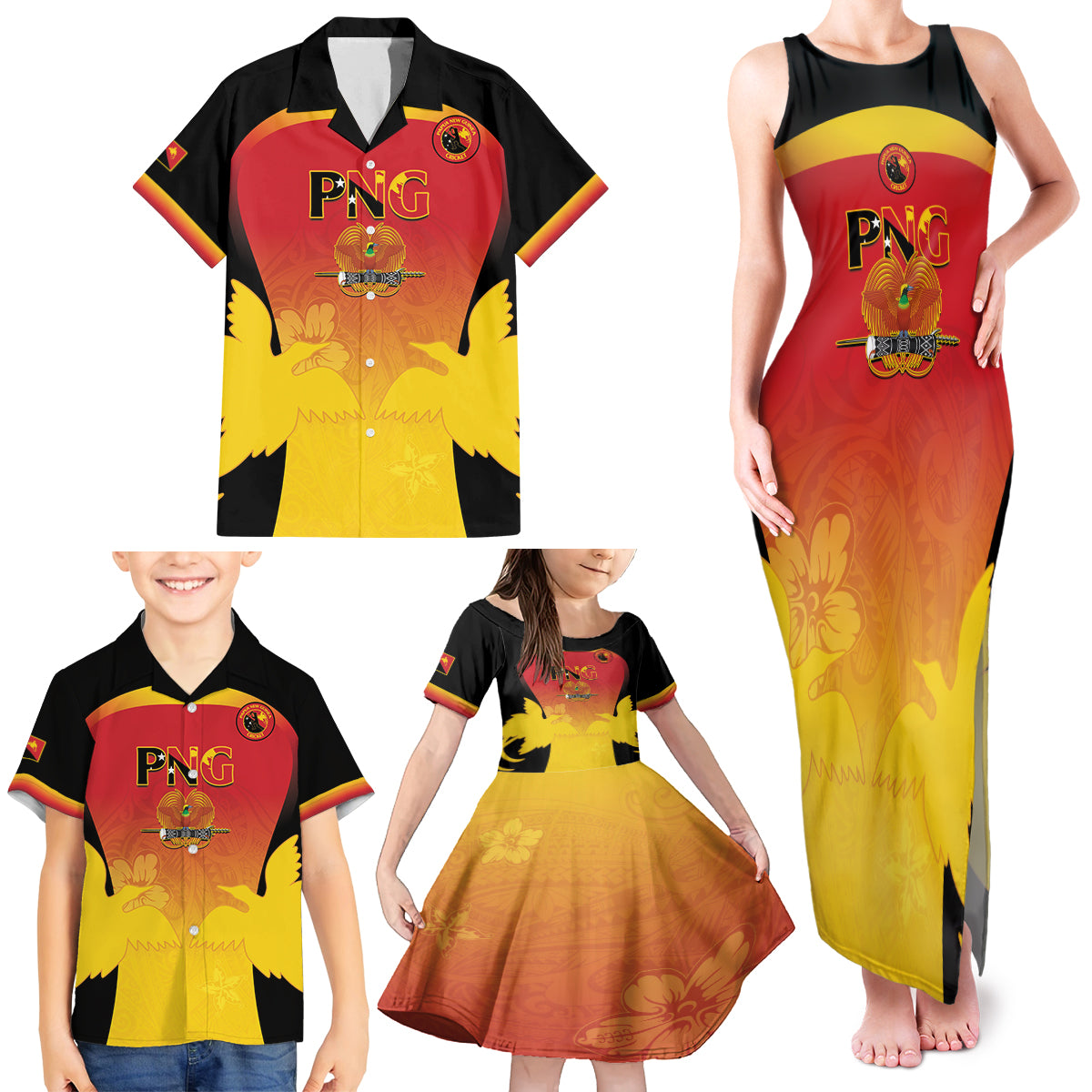 Custom Papua New Guinea Cricket Family Matching Tank Maxi Dress and Hawaiian Shirt 2024 Go PNG
