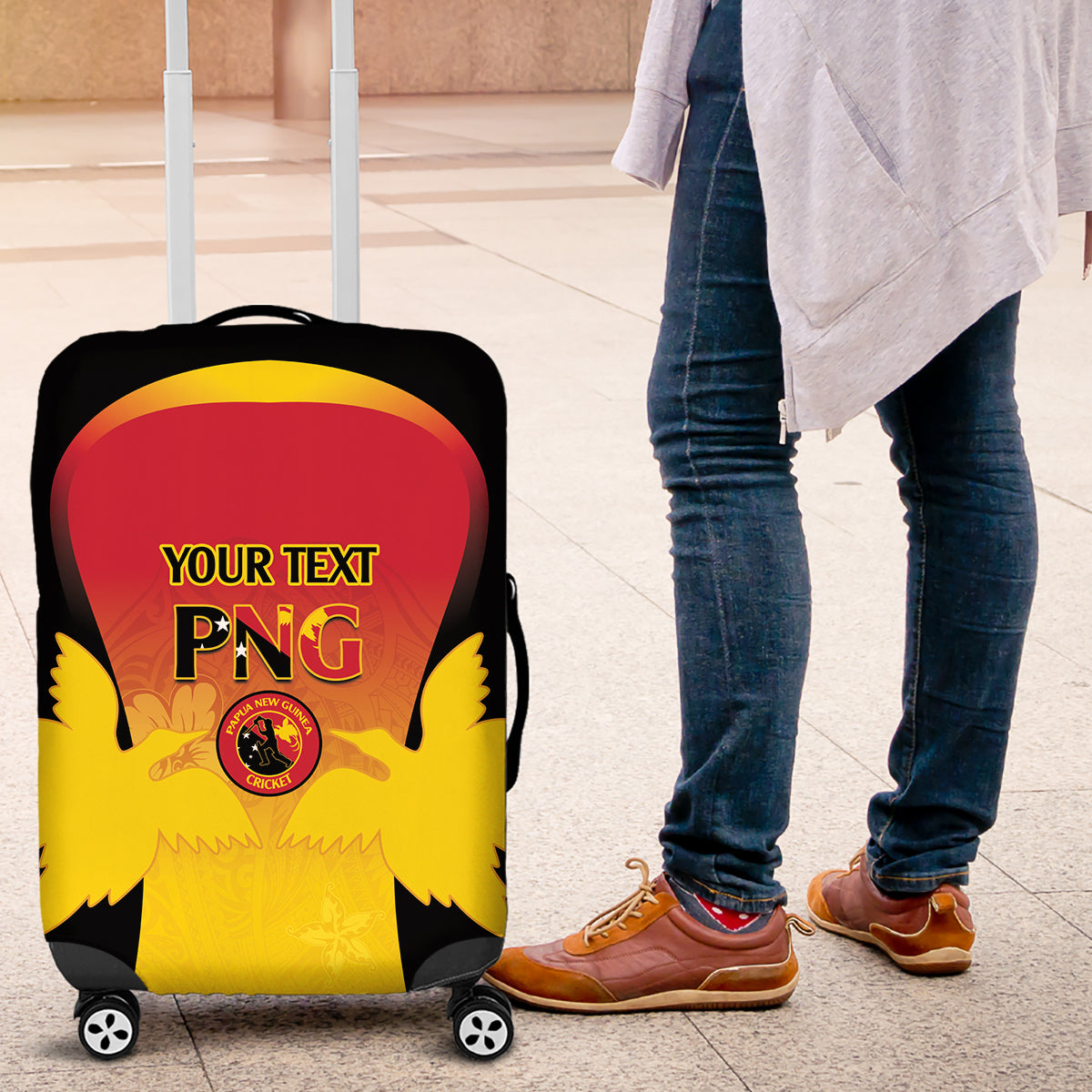 Custom Papua New Guinea Cricket Luggage Cover 2024 Go PNG LT14 Black - Polynesian Pride