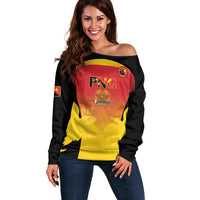 Custom Papua New Guinea Cricket Off Shoulder Sweater 2024 Go PNG LT14 Women Black - Polynesian Pride