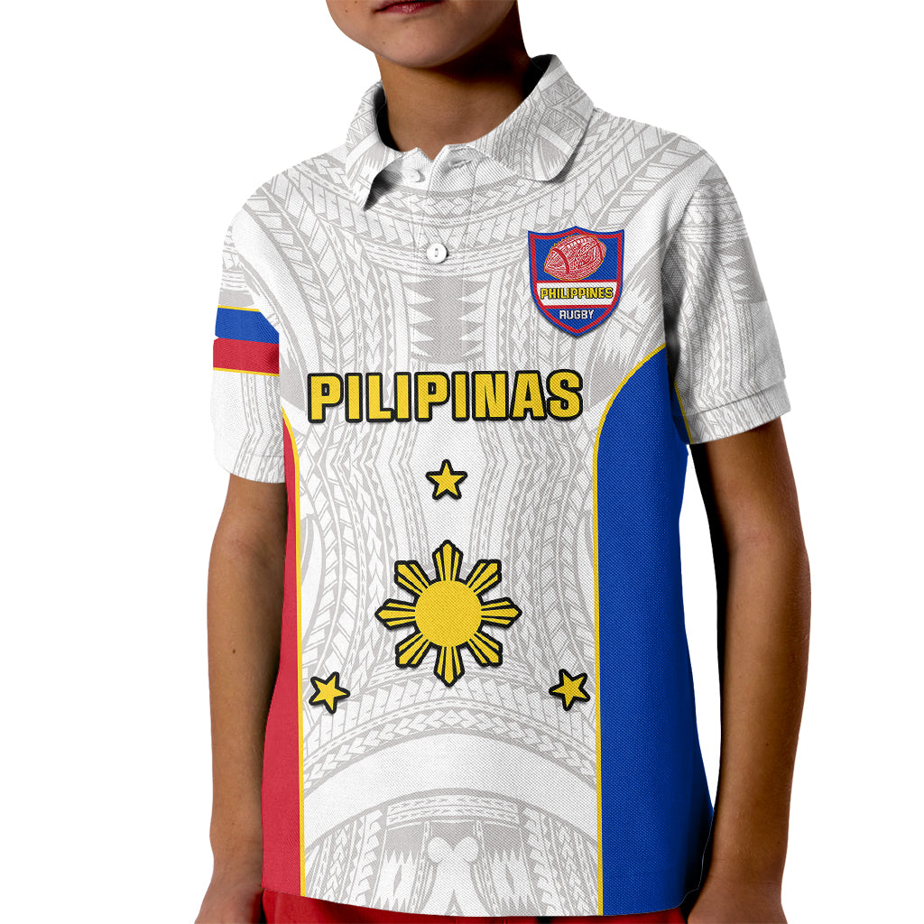Philippines Rugby Kid Polo Shirt Pacific Pilipinas Go Tamaraws LT14 Kid White - Polynesian Pride