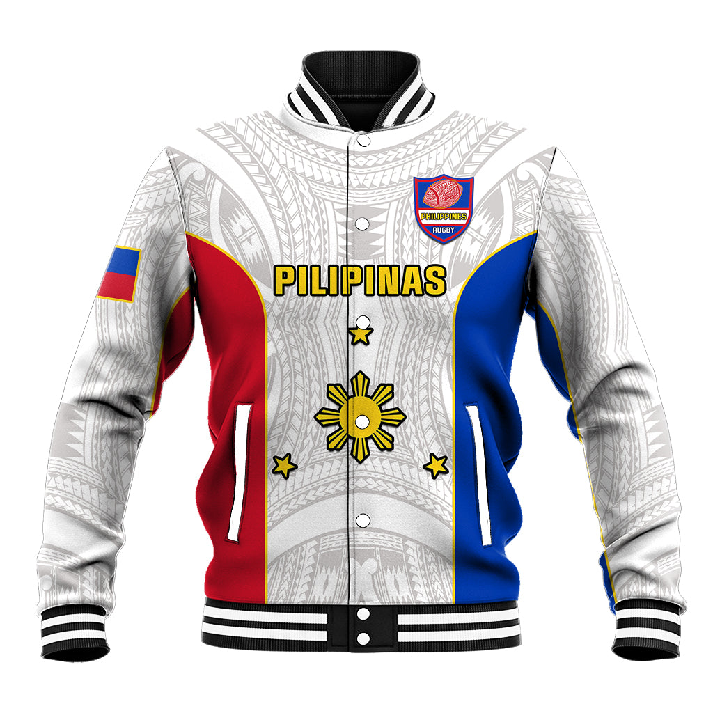 Personalised Philippines Rugby Baseball Jacket Pacific Pilipinas Go Tamaraws LT14 Unisex White - Polynesian Pride