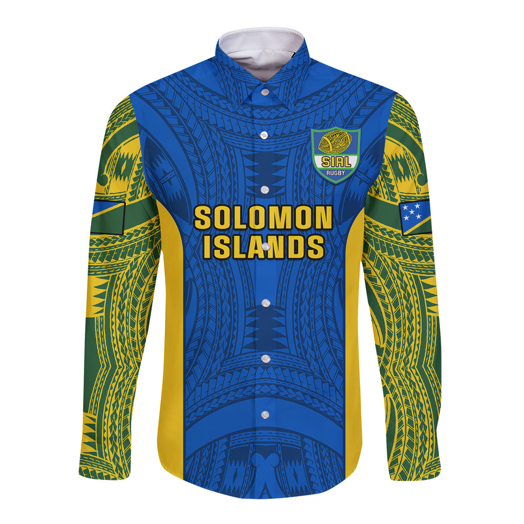 Solomon Islands Rugby Long Sleeve Button Shirt Pacific Go Solies LT14 Unisex Blue - Polynesian Pride