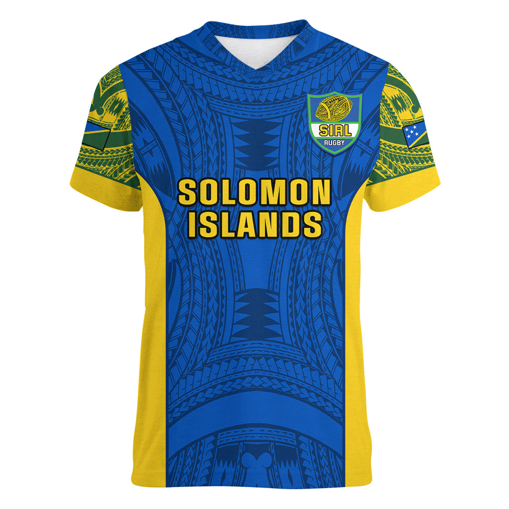 Solomon Islands Rugby Women V Neck T Shirt Pacific Go Solies LT14 Female Blue - Polynesian Pride