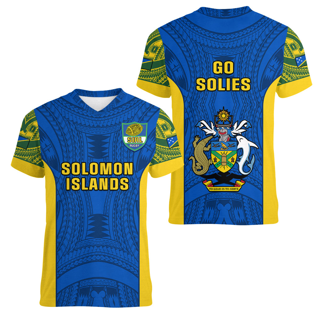 Solomon Islands Rugby Women V Neck T Shirt Pacific Go Solies LT14 - Polynesian Pride