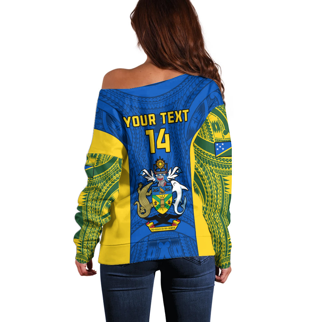 Personalised Solomon Islands Rugby Off Shoulder Sweater Pacific Go Solies LT14 - Polynesian Pride