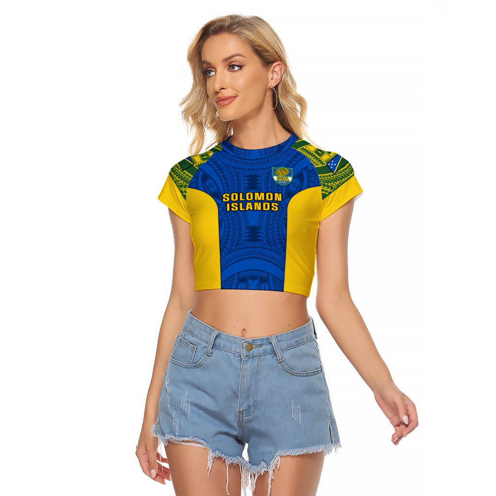 Personalised Solomon Islands Rugby Raglan Cropped T Shirt Pacific Go Solies LT14 Female Blue - Polynesian Pride