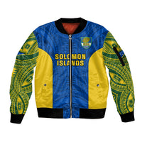 Personalised Solomon Islands Rugby Sleeve Zip Bomber Jacket Pacific Go Solies LT14 Unisex Blue - Polynesian Pride