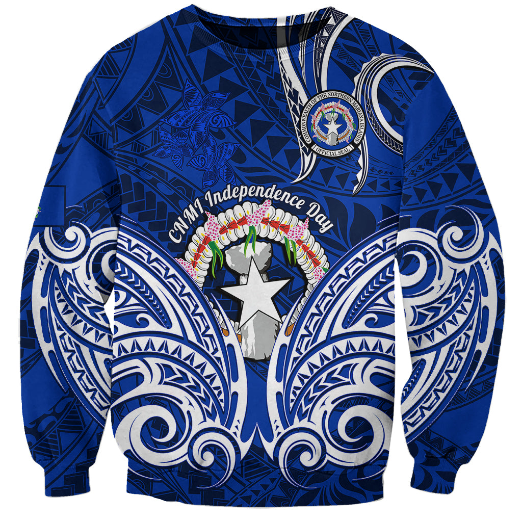 Personalised Independence Day CNMI Sweatshirt Northern Mariana Islands Tribal Tattoo Pattern LT14 Unisex Blue - Polynesian Pride