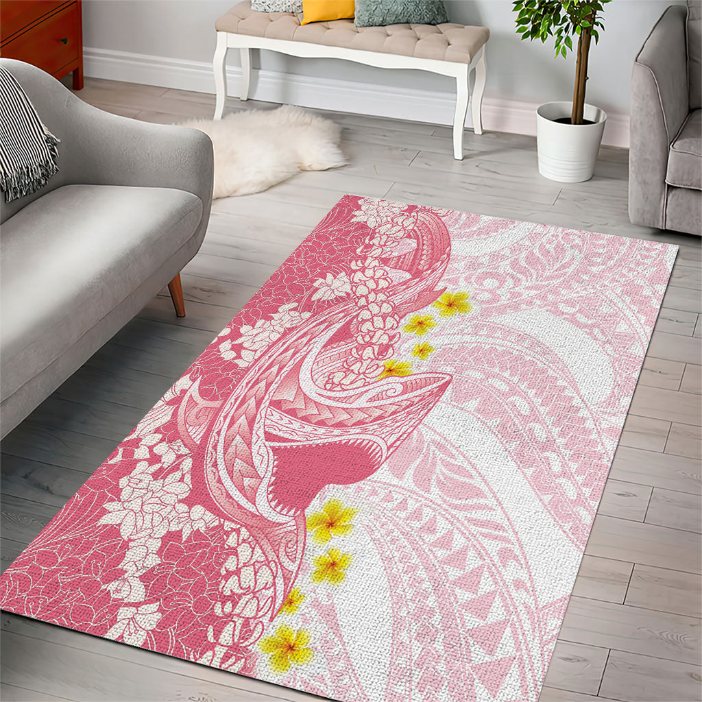 Pink Hawaii Shark Tattoo Area Rug Puakenikeni Lei Plumeria Polynesian Pattern