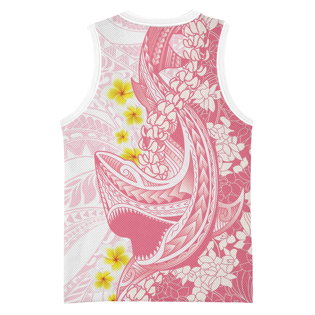 Pink Hawaii Shark Tattoo Basketball Jersey Puakenikeni Lei Plumeria Polynesian Pattern