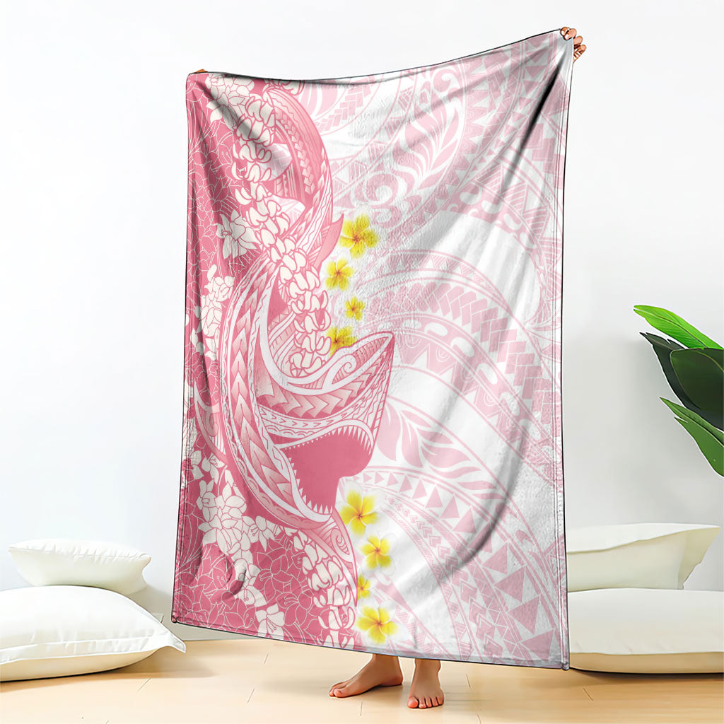 Pink Hawaii Shark Tattoo Blanket Puakenikeni Lei Plumeria Polynesian Pattern