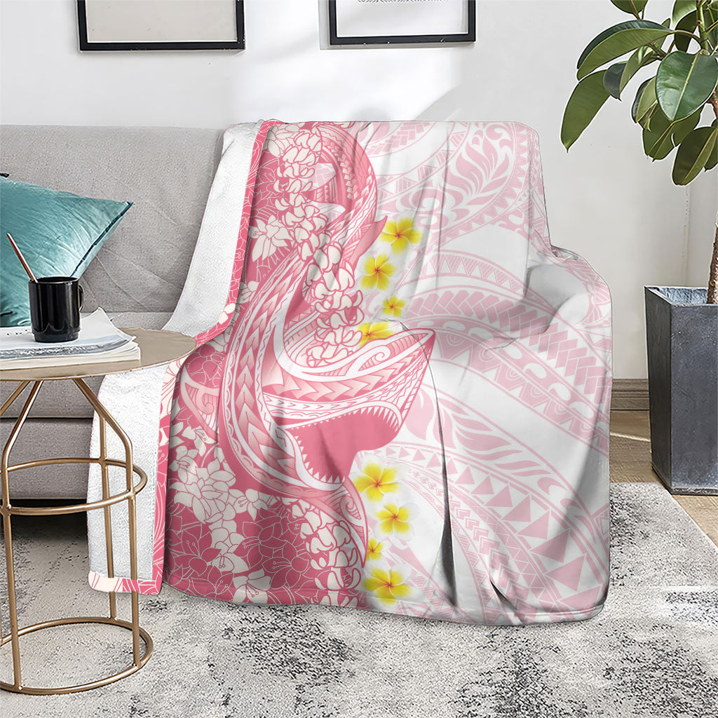 Pink Hawaii Shark Tattoo Blanket Puakenikeni Lei Plumeria Polynesian Pattern