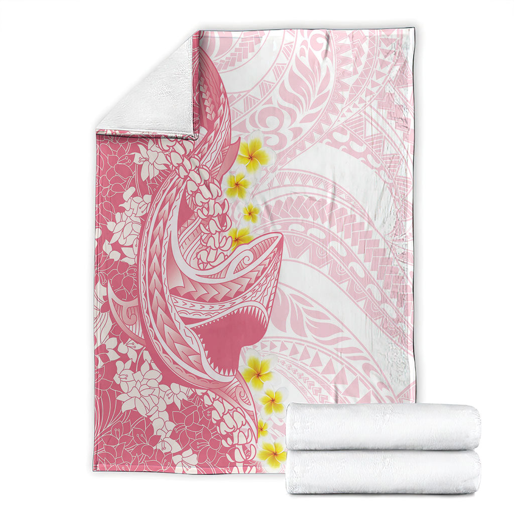 Pink Hawaii Shark Tattoo Blanket Puakenikeni Lei Plumeria Polynesian Pattern