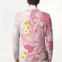 Pink Hawaii Shark Tattoo Blazer Puakenikeni Lei Plumeria Polynesian Pattern