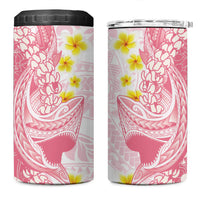 Pink Hawaii Shark Tattoo 4 in 1 Can Cooler Tumbler Puakenikeni Lei Plumeria Polynesian Pattern