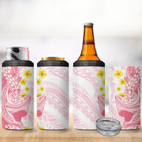 Pink Hawaii Shark Tattoo 4 in 1 Can Cooler Tumbler Puakenikeni Lei Plumeria Polynesian Pattern