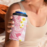 Pink Hawaii Shark Tattoo 4 in 1 Can Cooler Tumbler Puakenikeni Lei Plumeria Polynesian Pattern