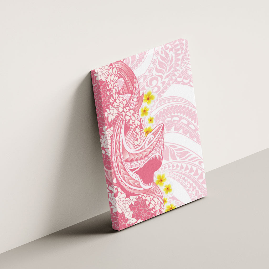 Pink Hawaii Shark Tattoo Canvas Wall Art Puakenikeni Lei Plumeria Polynesian Pattern