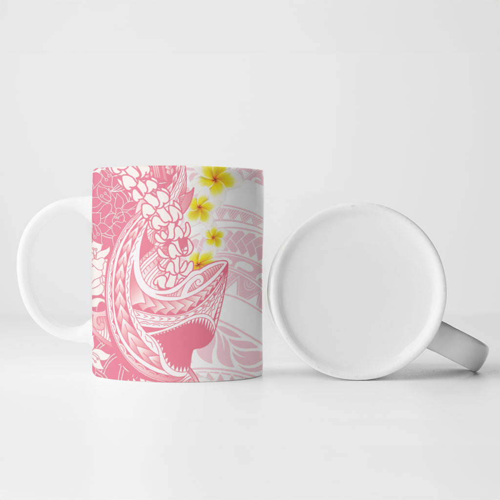 Pink Hawaii Shark Tattoo Ceramic Mug Puakenikeni Lei Plumeria Polynesian Pattern