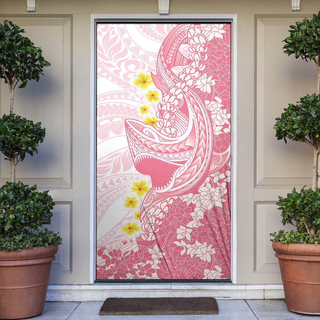 Pink Hawaii Shark Tattoo Door Cover Puakenikeni Lei Plumeria Polynesian Pattern
